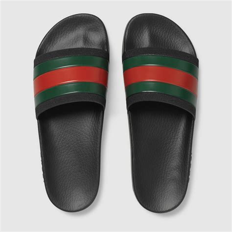 gucci stripe rubber slide sandal men|gucci rubber slide sandals outfit.